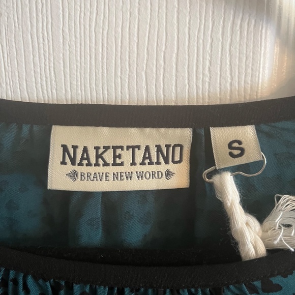 Size S NWT Naketano Turquoise and Black Heart Print Long Sleeve Blouse - Picture 3 of 12